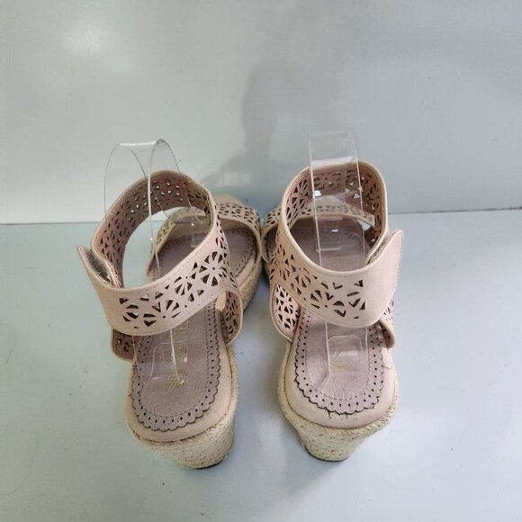 Restricted Beige Leather Ankle Strap Espardrille Wedge Platform Sandals Size 7 - Picture 4 of 5